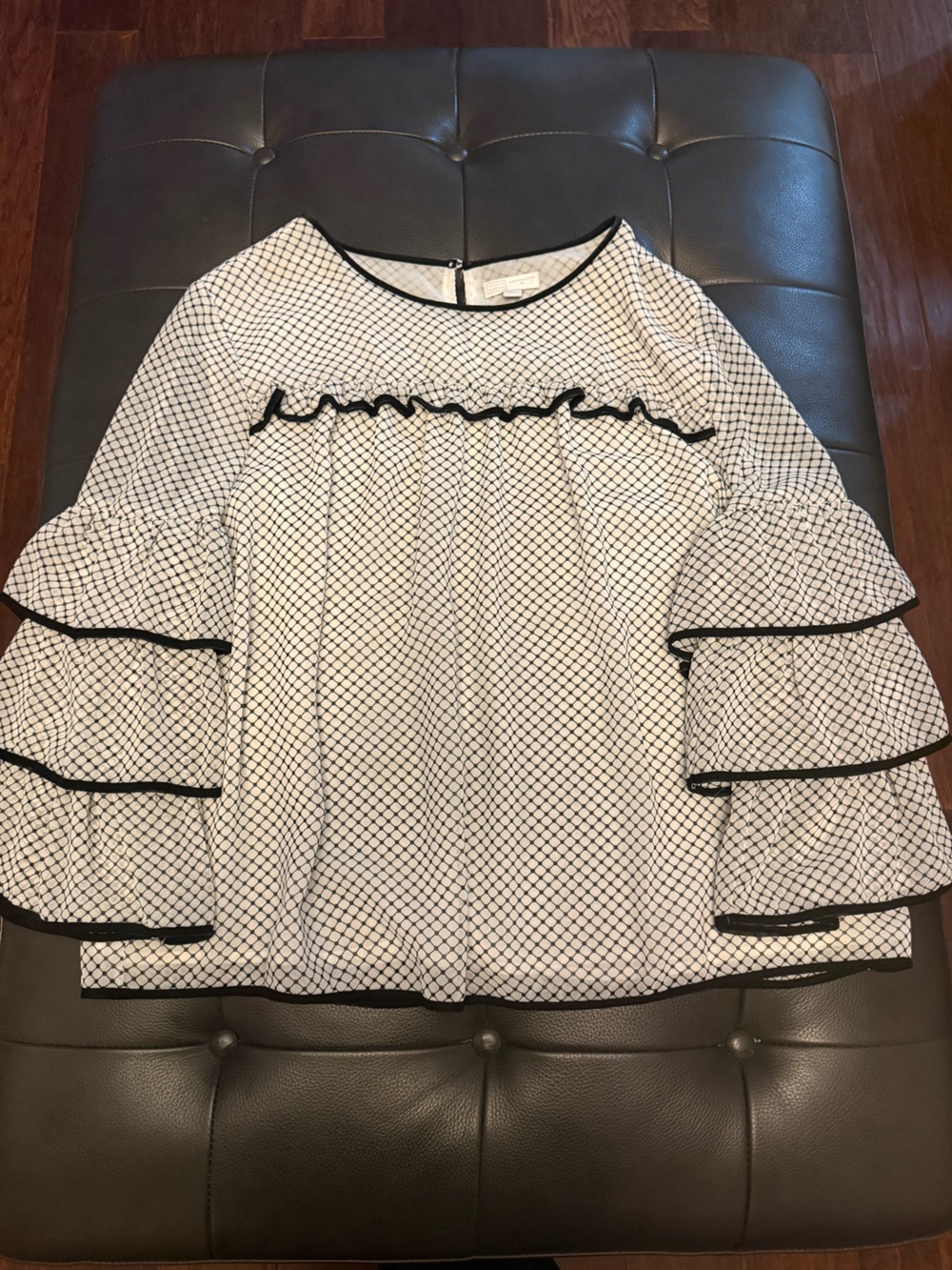 14th & union black and white blouse with ruffles